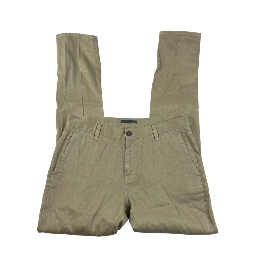 John Varvatos Tan Linen Cotton Blend Mens Straight Leg Pants 32x33
